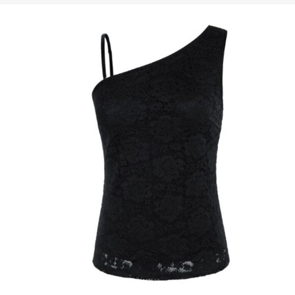 GRACE KARIN Women Comfy Lace Party Tank Tops Asymmetric One Shoulder BLACK XL - Picture 2 of 6
